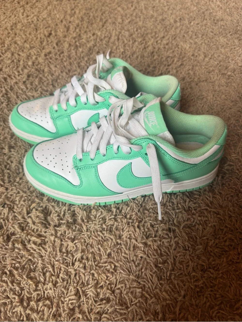 Mint Green and White Low-Top Nike Dunks